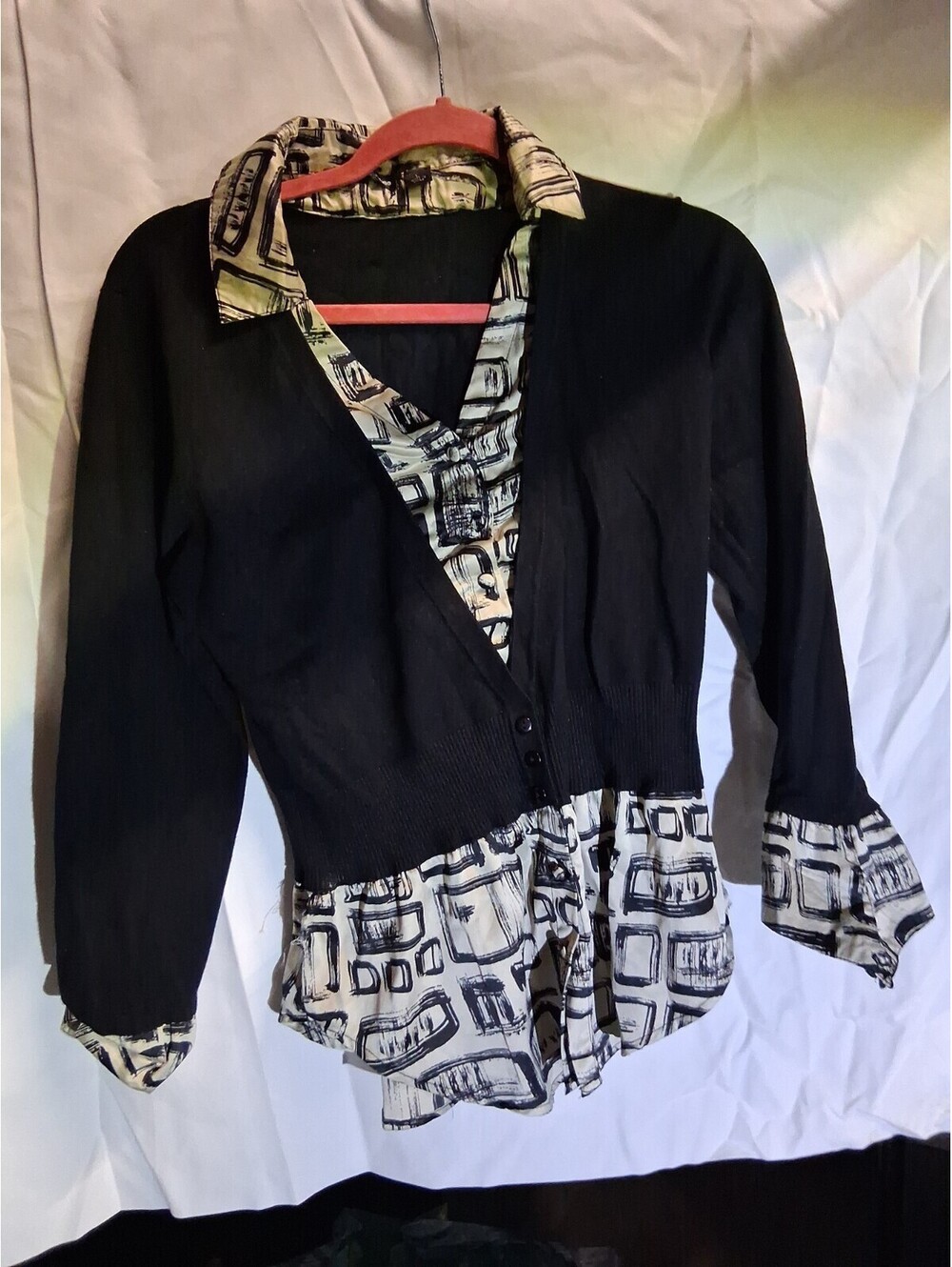 Essentials by Milano Black Faux Layered Sweater Top Size L